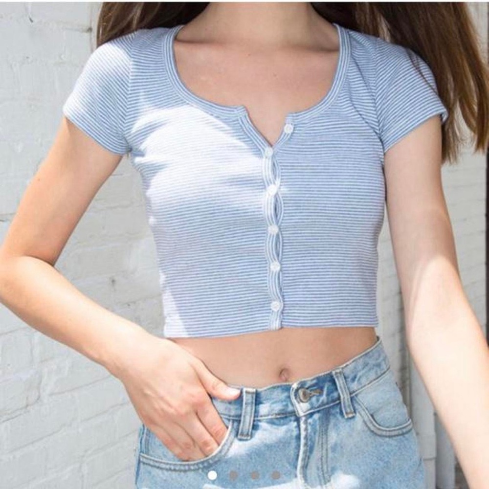 Brandy Melville Light Blue Striped Button-Down Crop Top